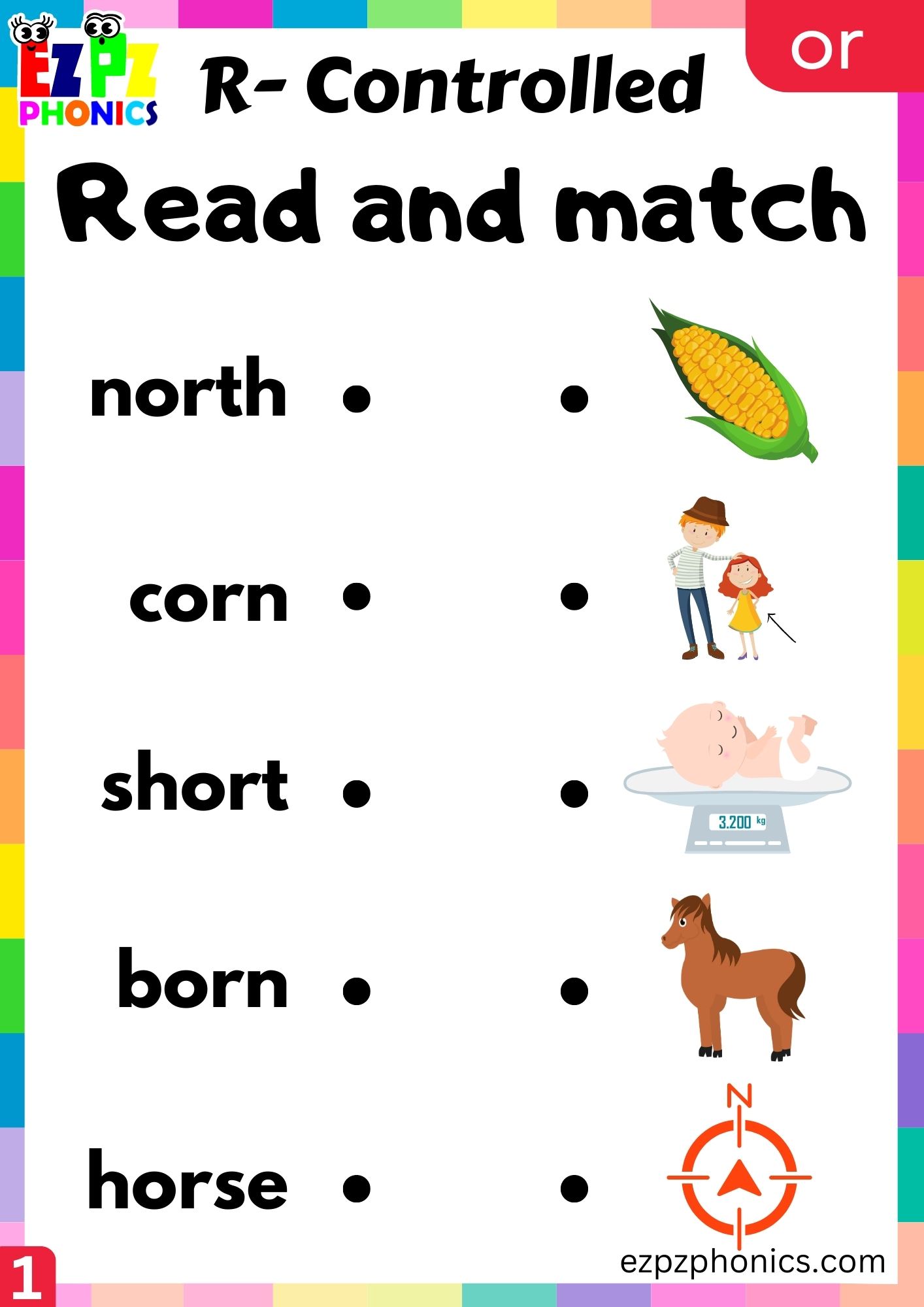 Read and match worksheet or words R Controlled Vowels Phonics group 1